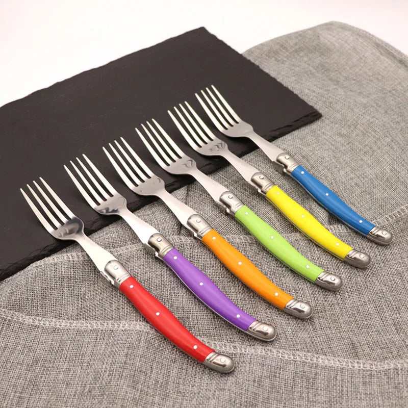 6-Piece Laguiole Rainbow Steak Fork Set – Colorful Cutlery Steak Fork Set Axl
