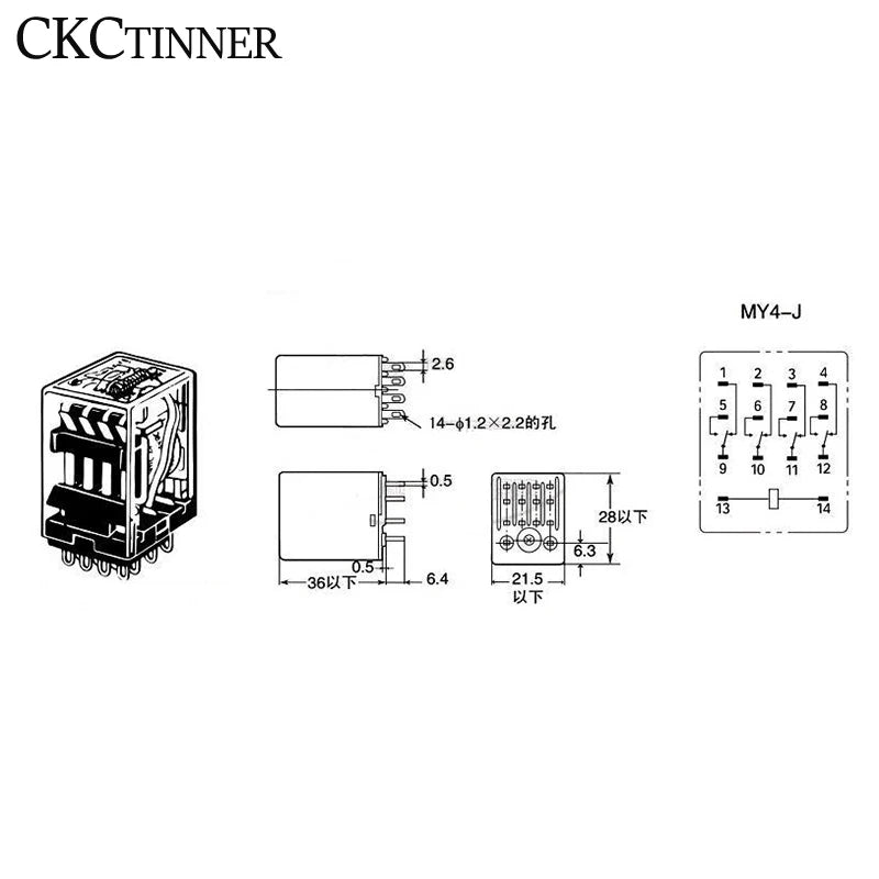 HH54P MY4NJ 14-Pin Electromagnetic Relay + PYF14A Socket Base Electromagnetic Relay Axl
