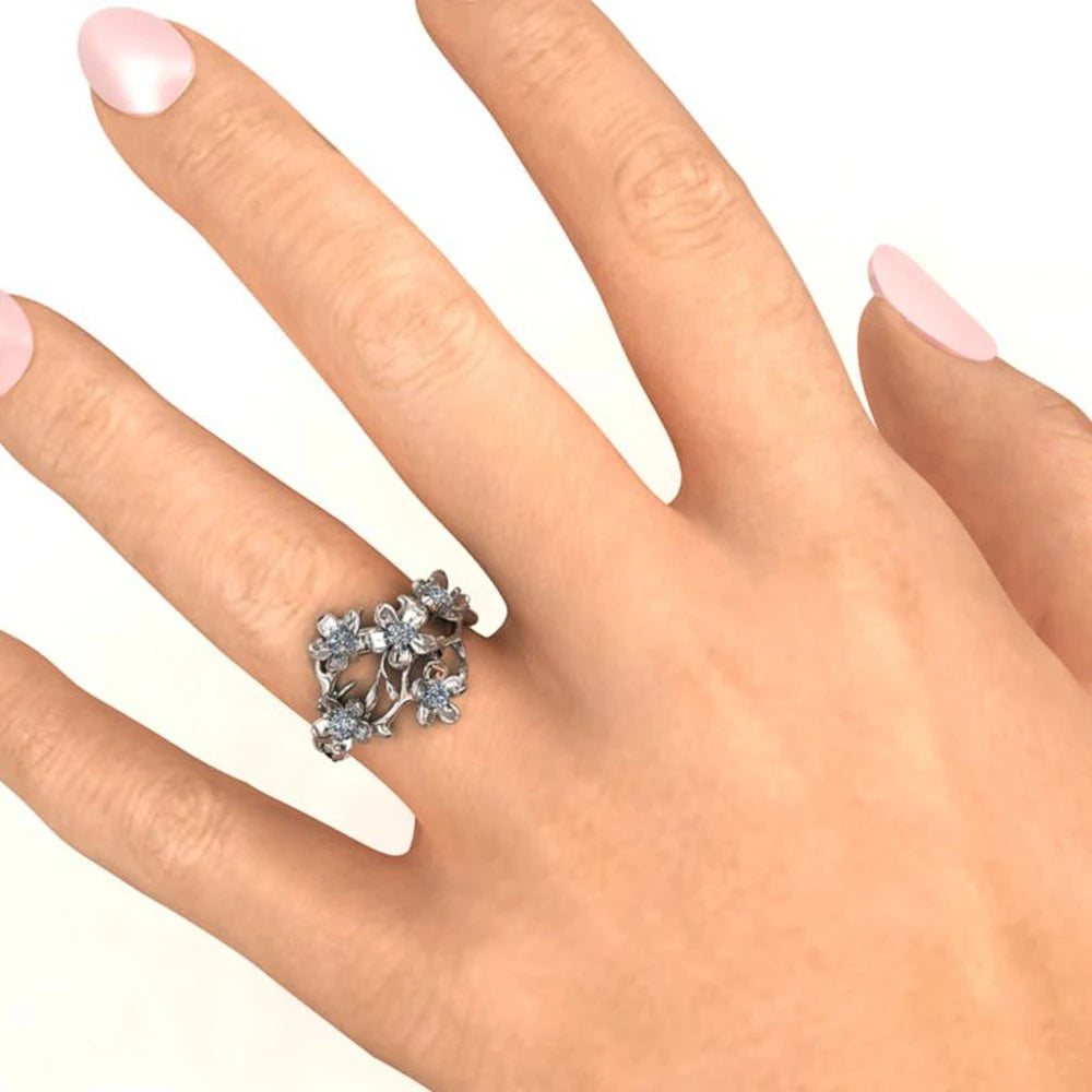 Huitan Crystal Flower Ring – Cubic Zirconia Statement Ring Fashion Ring Axl