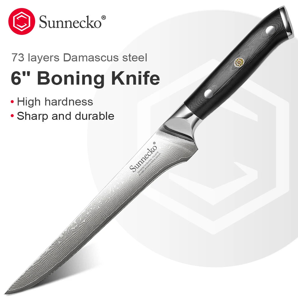 Sunnecko 6" Damascus Boning Knife – 73-Layer VG10 Steel Boning Fillet Knife Axl Russian Federation 6 inch