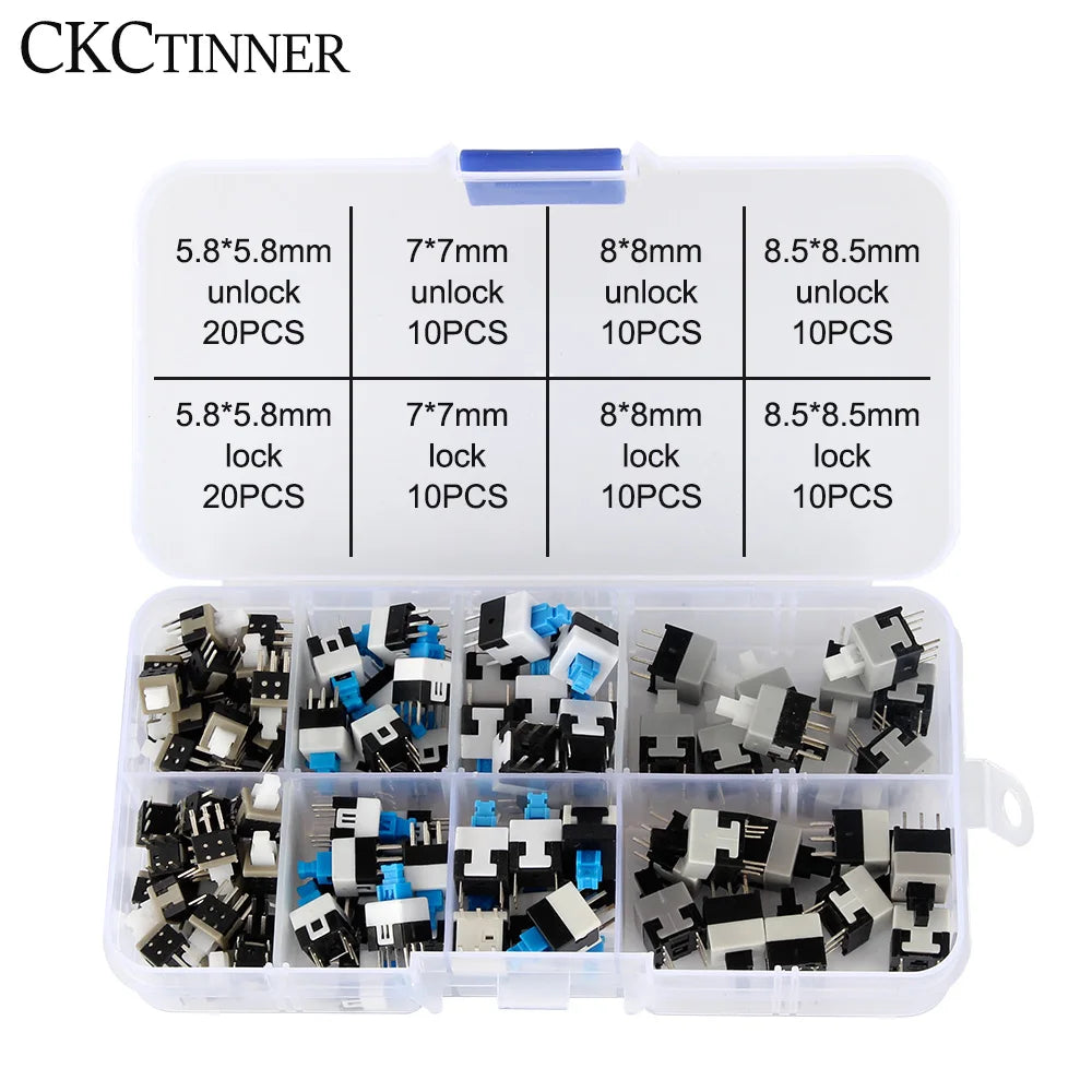 100PCS Tactile Micro Switch Kit – 6-Pin Self-Locking Button Switches Micro Switch Kit Axl