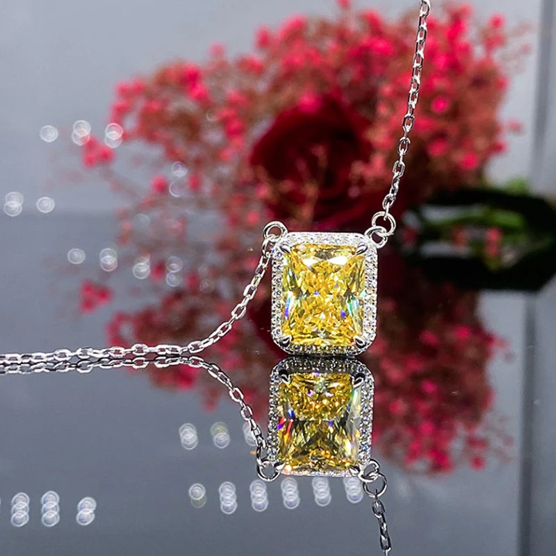 Huitan Yellow CZ Pendant Necklace – Silver O-Chain for Women CZ Pendant Necklace Axl XL572 42cm 5cm