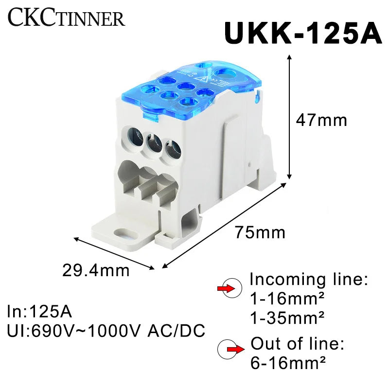 DIN Rail Terminal Block Distribution Box 125A–500A | UKK Terminal Block Axl