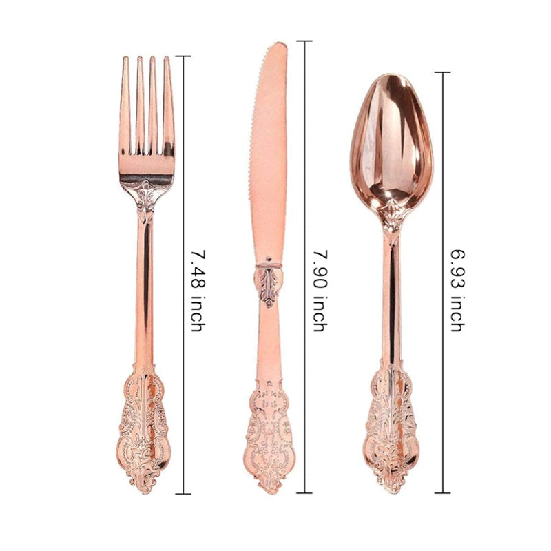 75pc Disposable Plastic Cutlery Set – Rose Gold Flatware Disposable Flatware Set Axl