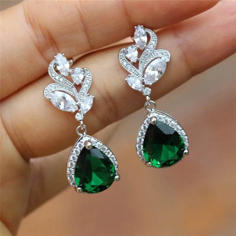 Huitan Green Teardrop CZ Drop Earrings | Women's Fashion Jewelry Drop Earrings Axl