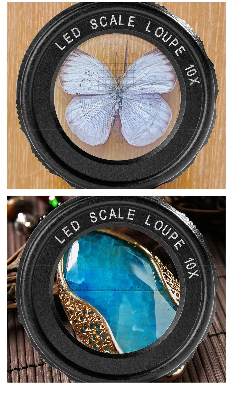 10X LED Loupe Magnifier USB Rechargeable with Measuring Scale LED Loupe Magnifier Axl