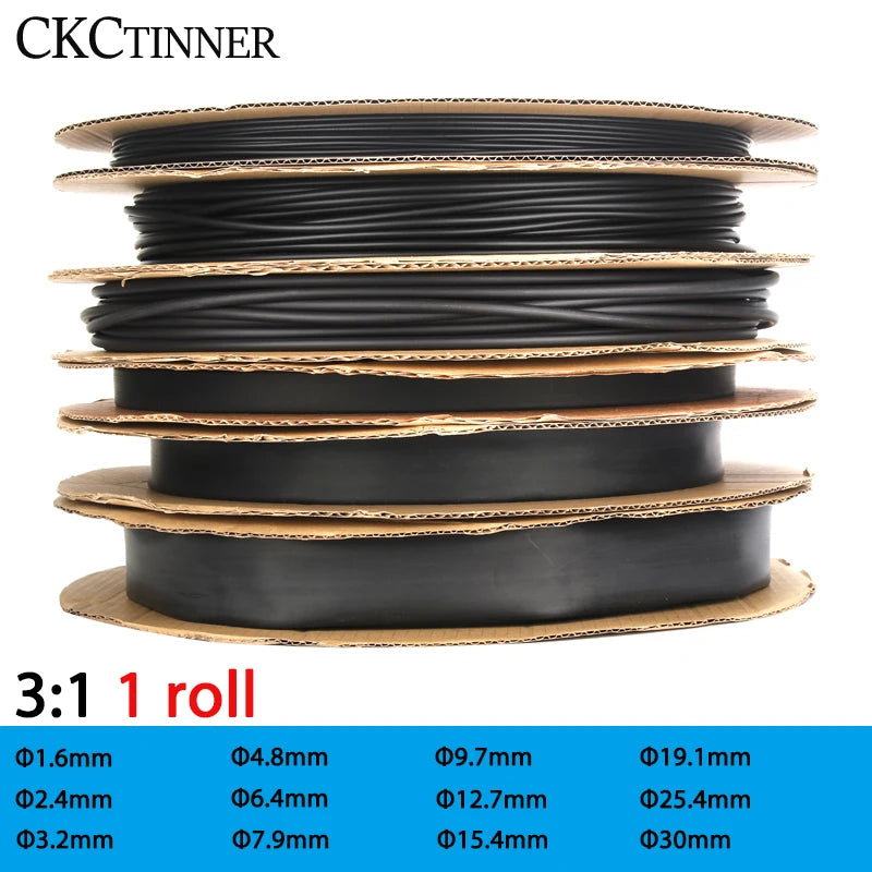 3:1 Dual-Wall Adhesive Heat Shrink Tubing 1.6mm–30mm Black Heat Shrink Tubing Axl 1.6mmX200M