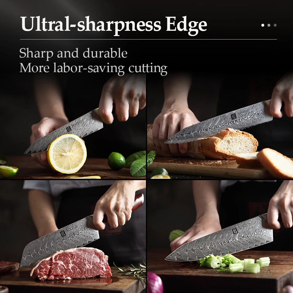 XINZUO 5-Piece Damascus Steel Kitchen Knife Set | Chef & Santoku Kitchen Knife Set Axl
