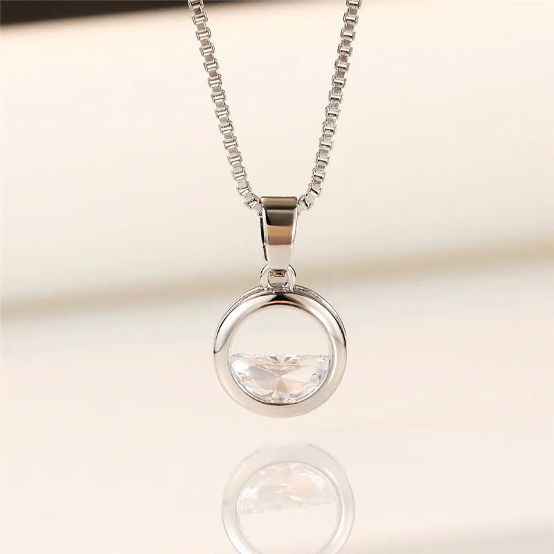 Huitan Silver Circle Pendant Necklace – Cubic Zirconia Women Pendant Necklace Axl