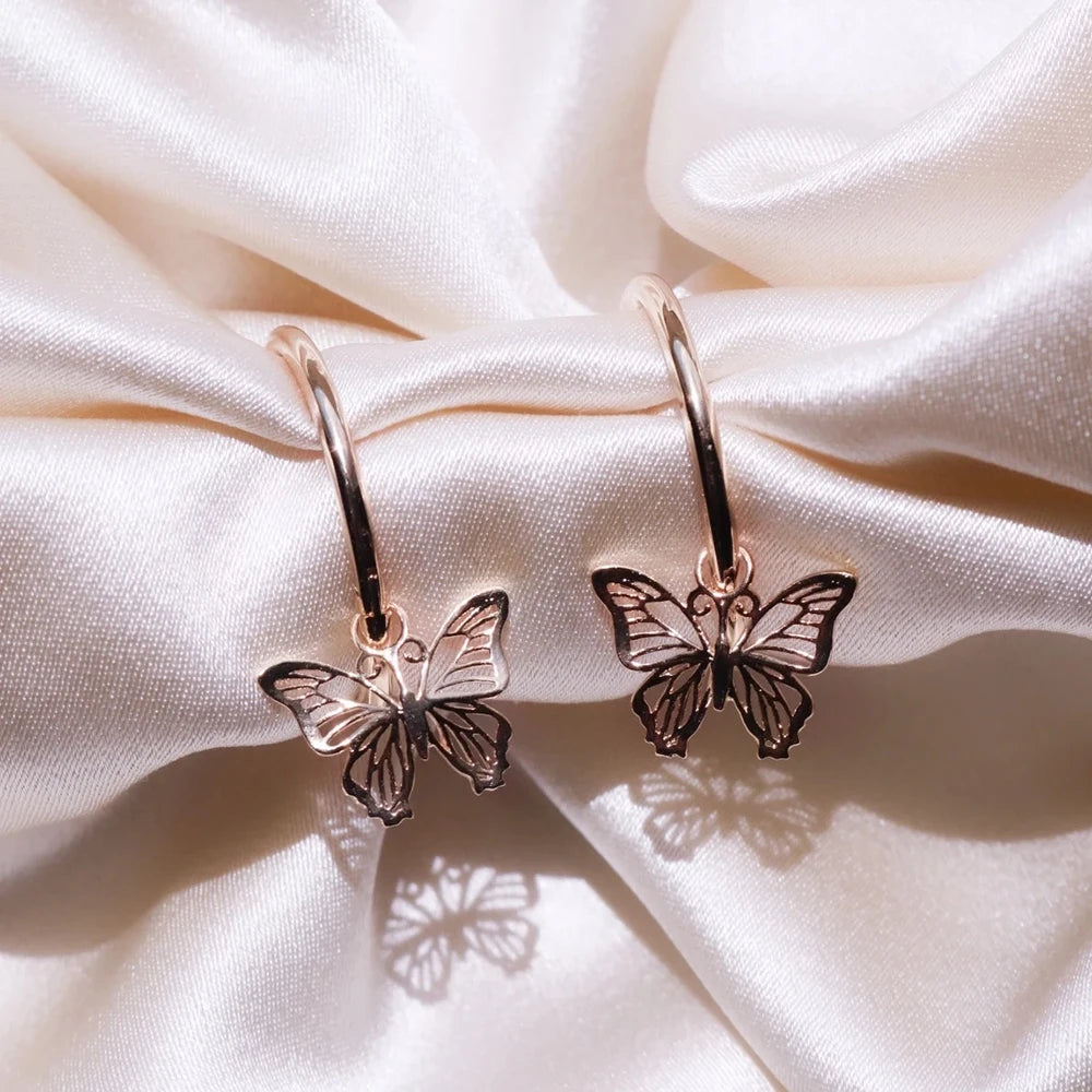 Huitan Rose Gold Butterfly Bow Drop Earrings | Women's Jewelry Drop Earrings Axl