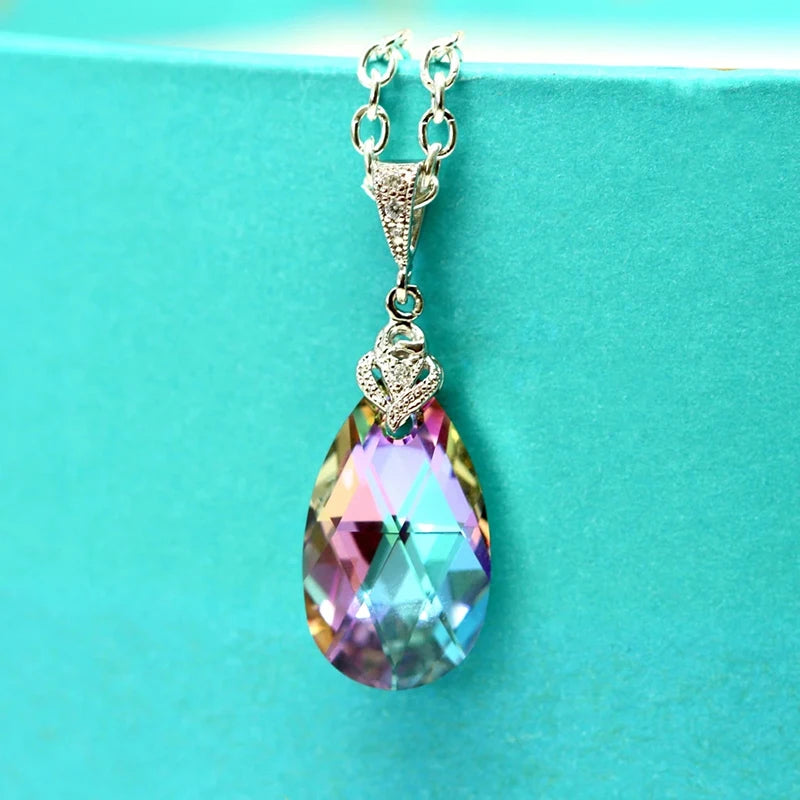 Huitan Colorful Water Drop CZ Pendant Necklace | Party Jewelry Pendant Necklace Axl XL331 45cm