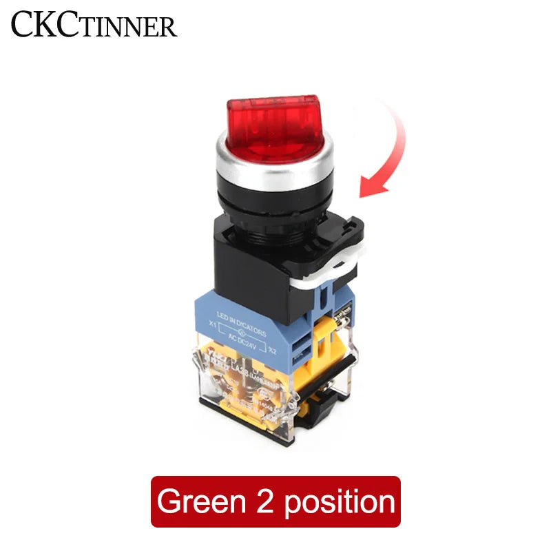 22mm Latching Rotary Selector Switch 1NO/1NC with Pilot Light Rotary Selector Switch Axl Red 2 position DC24V