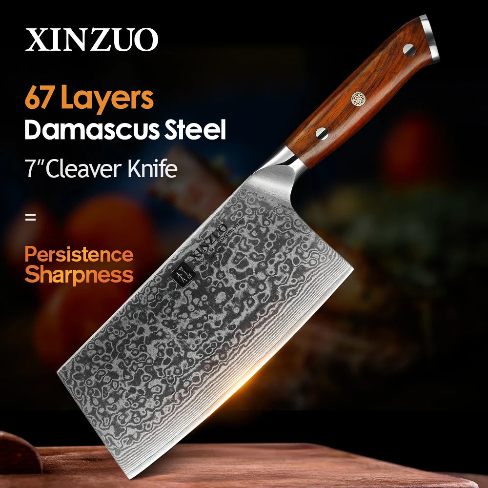 XINZUO 6.5" Damascus Steel Cleaver Knife – Rosewood Handle Damascus Cleaver Knife Axl China Mainland