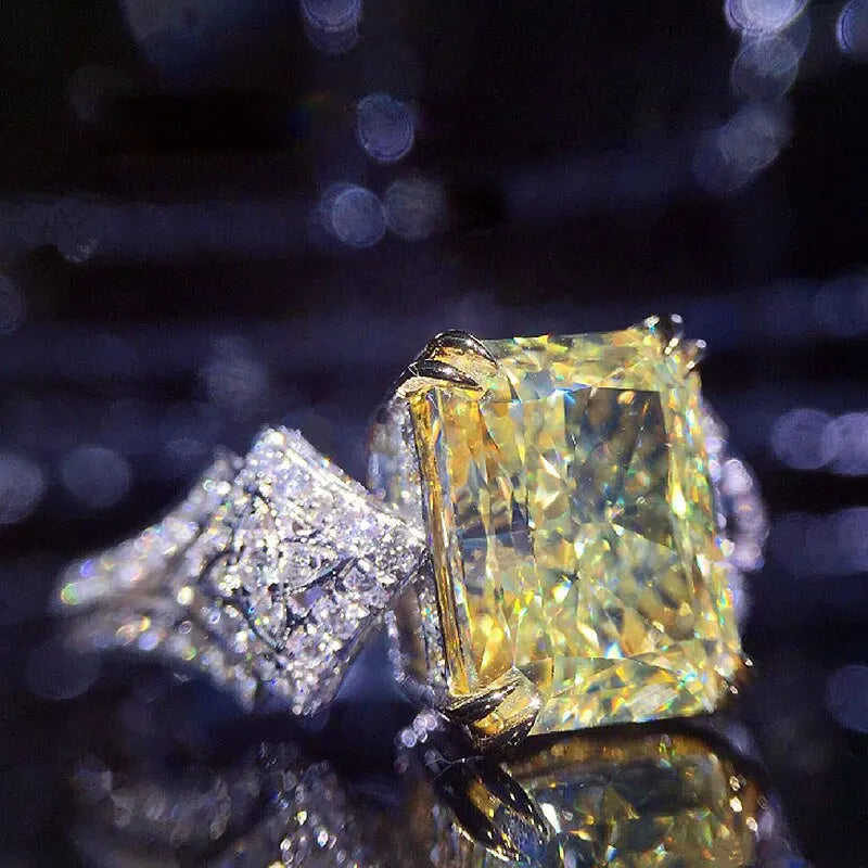 Huitan Yellow Cubic Zirconia Square Ring – Women's Fashion Fashion CZ Ring Axl