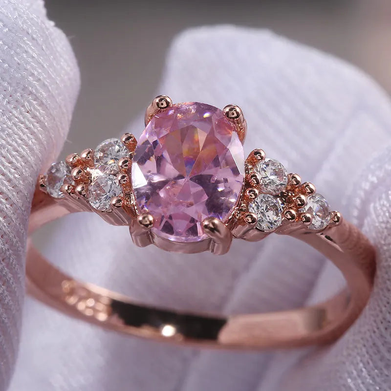 Huitan Pink Cubic Zirconia Princess Ring – Rose Gold Tone Fashion Ring Axl