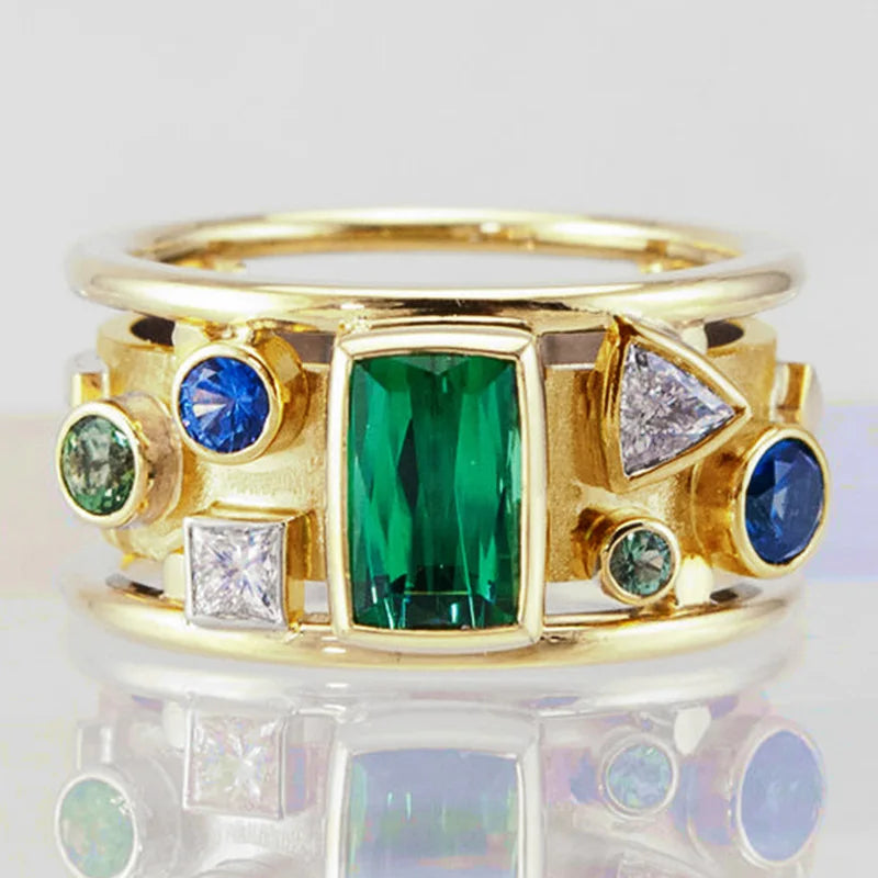 Huitan Vintage Geometric Women's Ring – Cubic Zirconia Fashion Ring Axl MULTI Gold-color 6