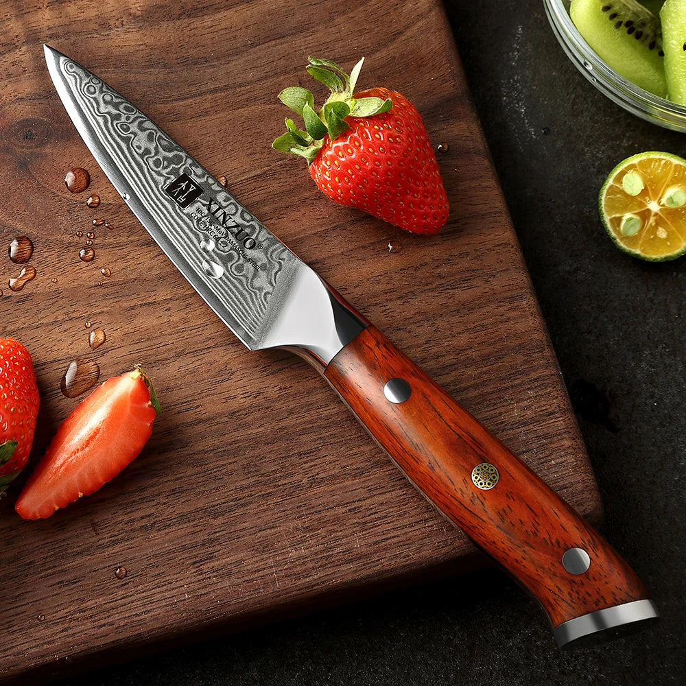 XINZUO 3.5" Damascus Steel Paring Knife – Rosewood Handle Damascus Paring Knife Axl