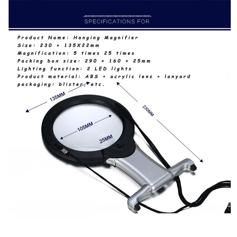Hands-Free LED Magnifier Loupe 5X 2.5X Neck Wear Reading Glass LED Magnifier Loupe Axl