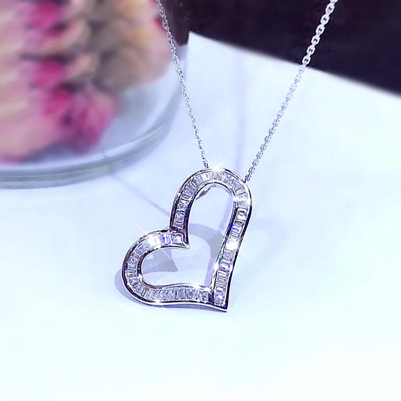Huitan Heart CZ Pendant Necklace – Korean Fashion Women's Jewelry Pendant Necklace Axl XL240 45cm