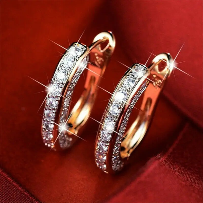 Huitan Micro Paved CZ Small Hoop Earrings for Women – 3 Colors Hoop Earrings Axl ROSE GOLD COLOR WHITE