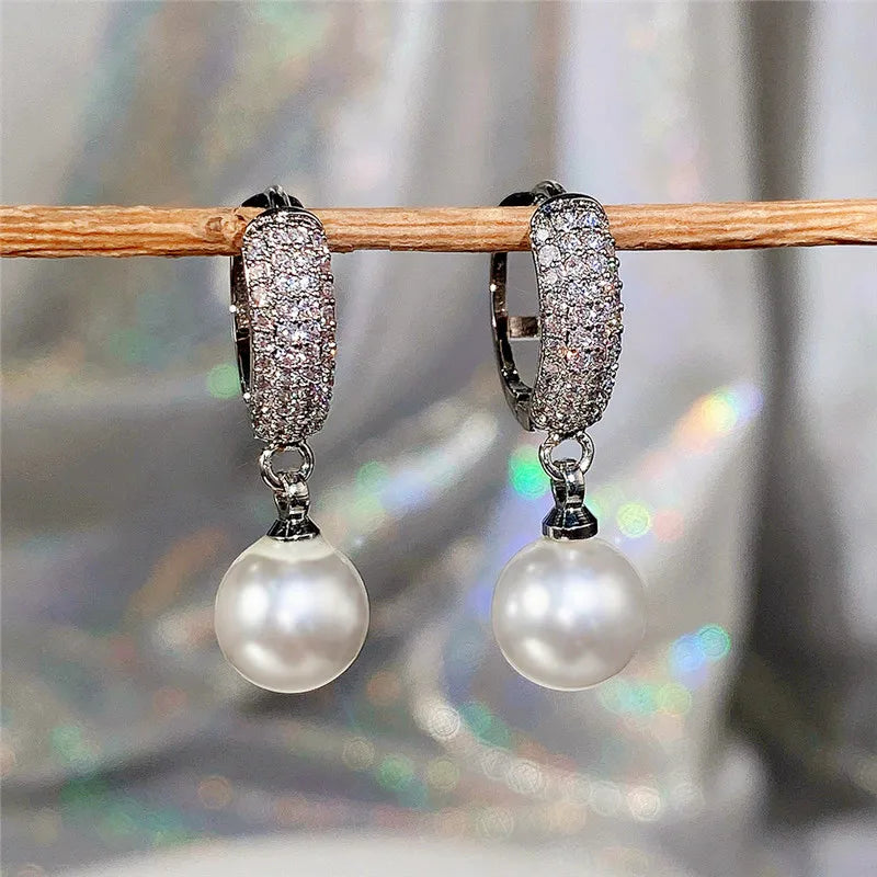 Huitan Simulated Pearl Dangle Earrings – Elegant Drop Earrings Pearl Drop Earrings Axl