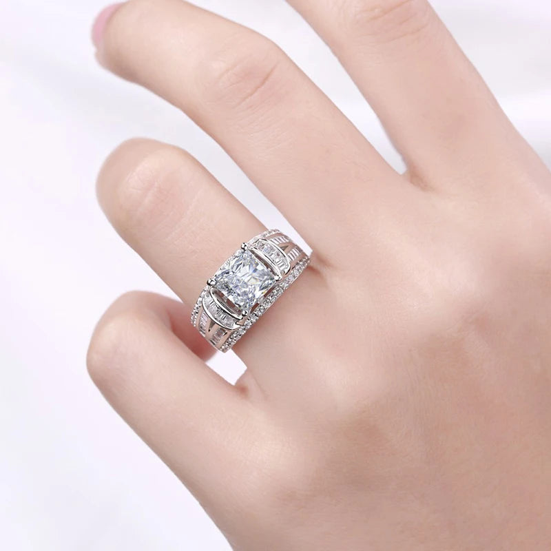 Huitan Princess Cut CZ Ring – Women's Iced Out Wedding Band Fashion CZ Ring Axl