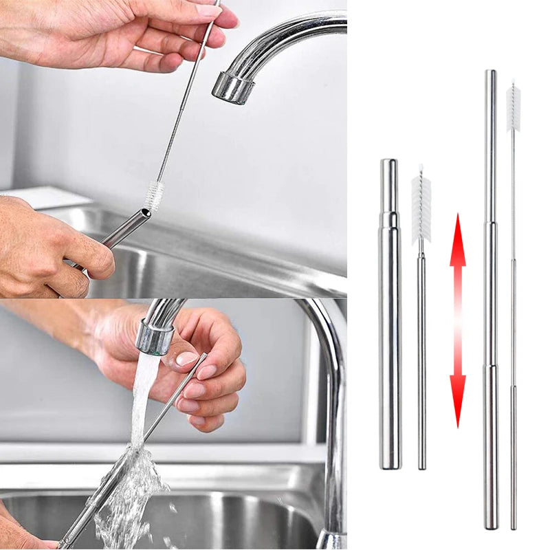 Collapsible Stainless Steel Travel Straw Set – Case & Brush Reusable Drinking Straw Axl
