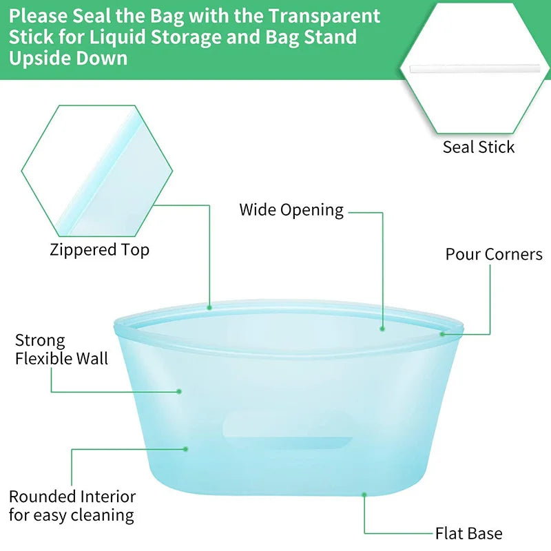 Reusable Silicone Food Storage Bags – Leakproof Ziplock Set Silicone Storage Bags Axl