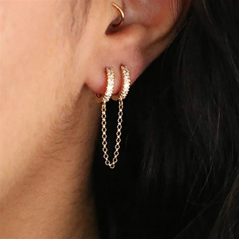 Huitan Mini Circle Hoop Earrings – Shiny CZ Link Chain Hoop Earrings Axl