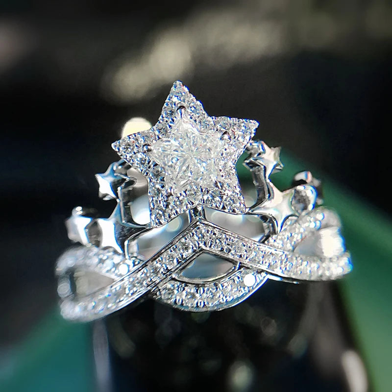 Huitan Star Ring Women – Silver-Plated CZ Crystal Fashion Ring Fashion Ring Axl F1080 7