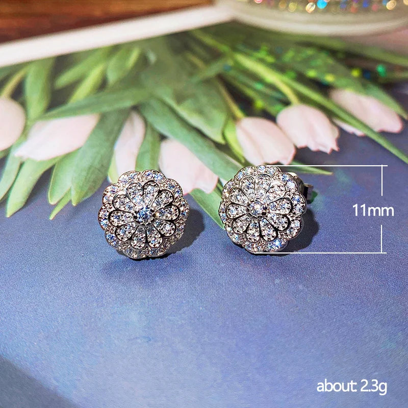 Huitan Flower Stud Earrings – Cubic Zirconia Women's Jewelry Stud Earrings Axl