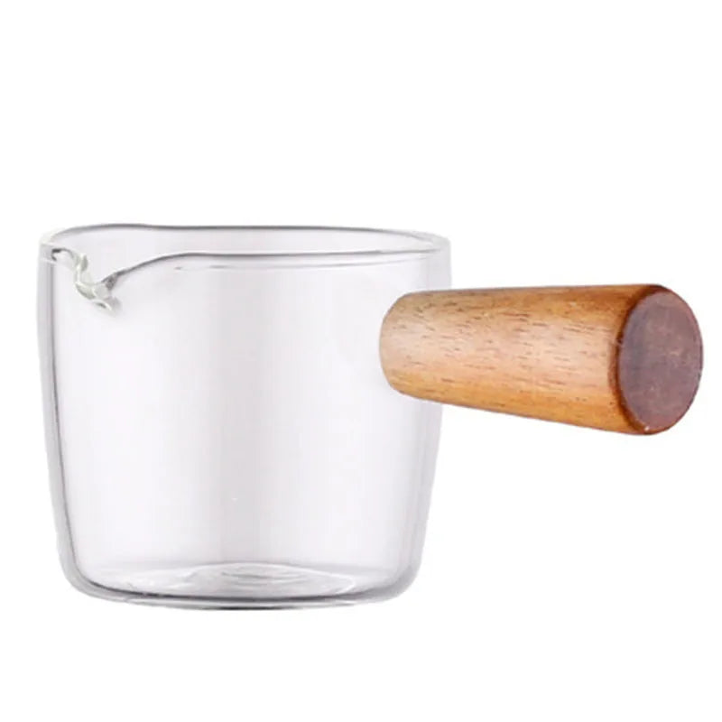 Japanese Glass Sauce Dish with Acacia Wood Handle | KEMORELA Glass Dipping Bowl Axl
