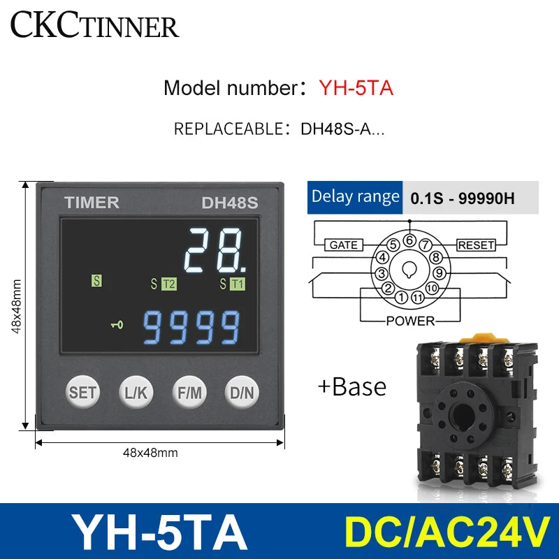 DH48S Programmable Time Delay Relay 24V/220V + Socket Base Programmable Time Relay Axl YH-5TA - 24V ACDC
