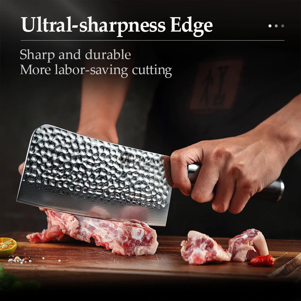 XINZUO 6.5" Damascus Steel Bone Chopper Cleaver Knife Damascus Cleaver Knife Axl