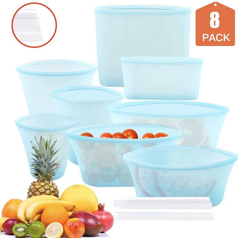 Reusable Silicone Food Storage Bags – Leakproof Ziplock Set Silicone Storage Bags Axl