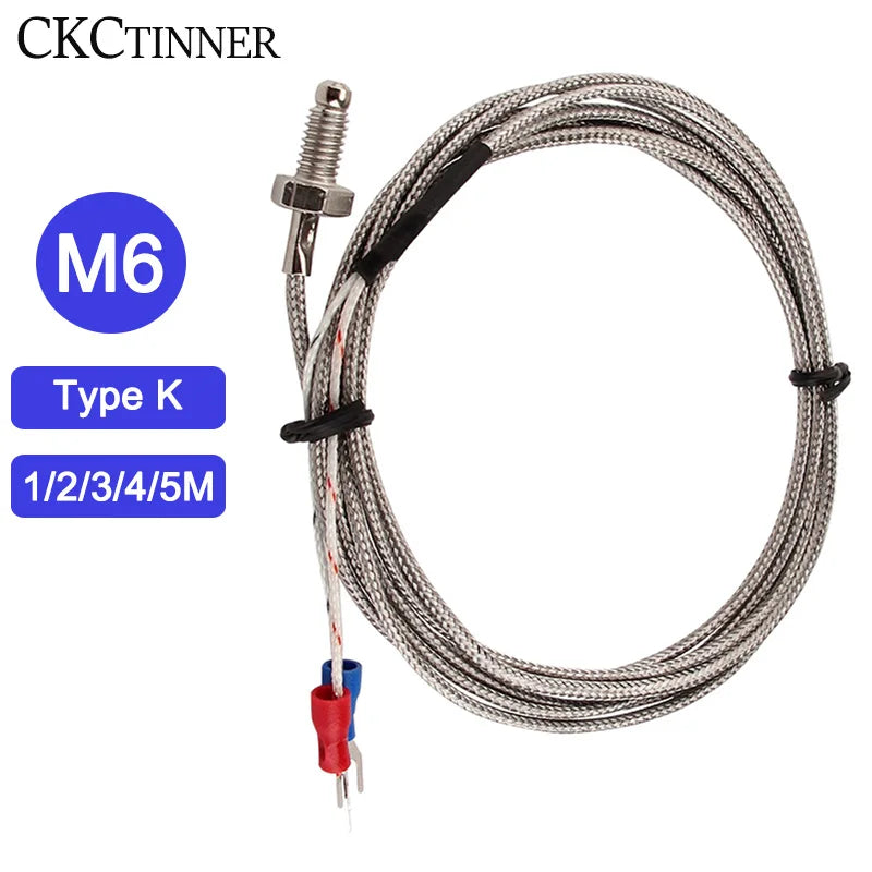 Type K Thermocouple M6 Screw Probe Sensor 0–600°C | 1–5m Temperature Probe Sensor Axl M6 Type E 5M