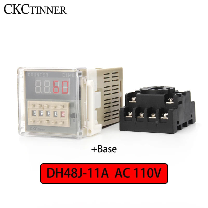 DH48J-11A Digital Counter Relay 11-Pin 12V–380V with Base Digital Counter Relay Axl AC110V