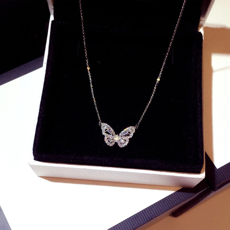 Huitan Butterfly CZ Pendant Necklace – Dazzling Women's Jewelry Pendant Necklace Axl