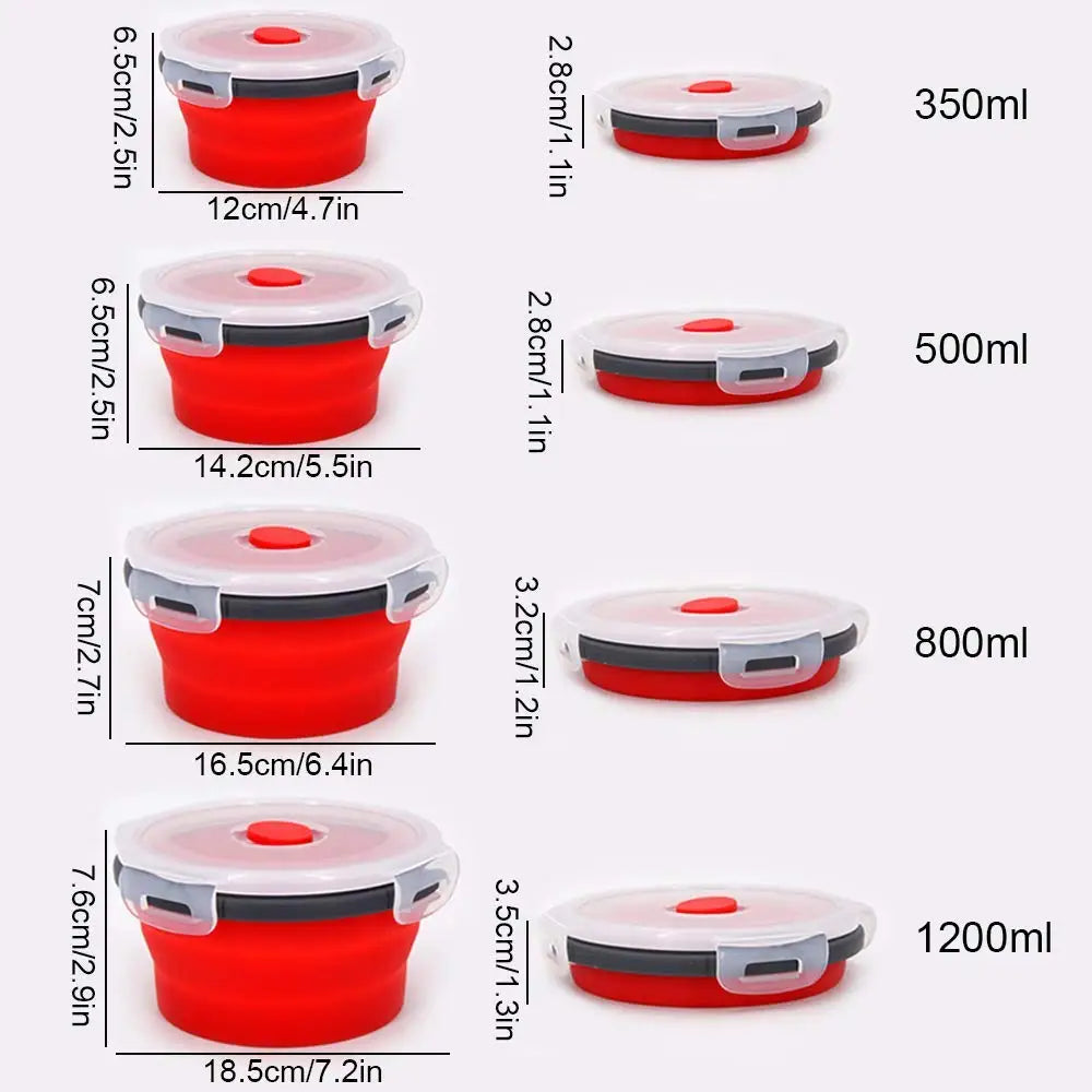 Silicone Collapsible Lunch Box Set | 4 Microwave-Safe Folding Bowls Collapsible Food Container Axl