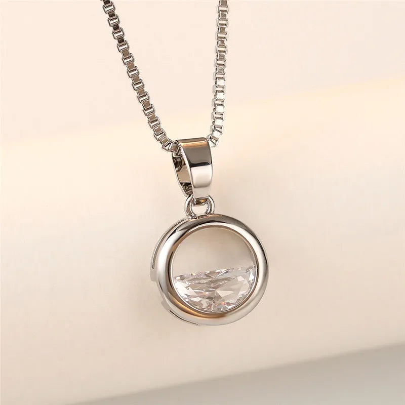 Huitan Silver Circle Pendant Necklace – Cubic Zirconia Women Pendant Necklace Axl