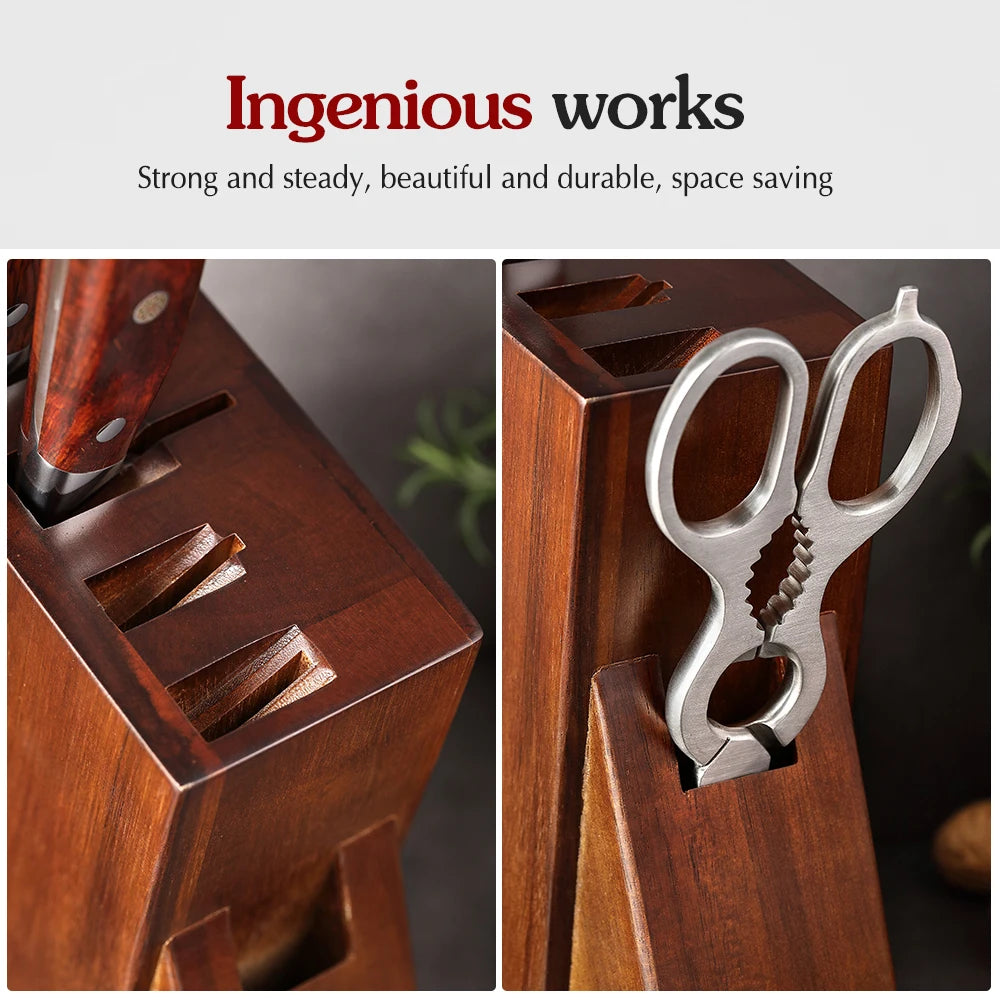 XINZUO Acacia Wood Knife Block – 5-Slot Countertop Holder Wood Knife Block Axl