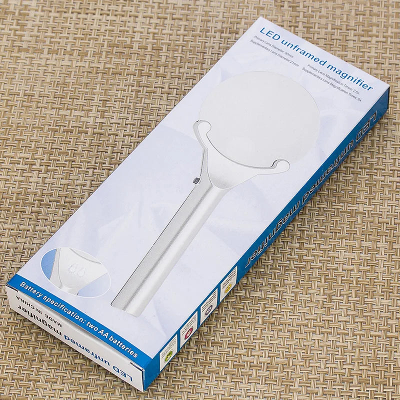 2.5X 6X LED Handheld Magnifying Glass – Rimless Dual Lens Loupe LED Handheld Magnifier Axl