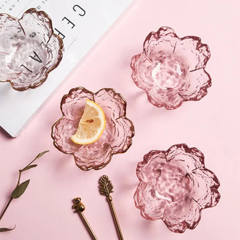 Japanese Sakura Glass Plates with Gold Border | Set of 1-3 Glass Dessert Plate Axl