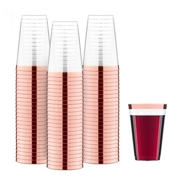 Gold Rim Disposable Plastic Cups 25/50 Pack – Party & Wedding Disposable Party Cups Axl