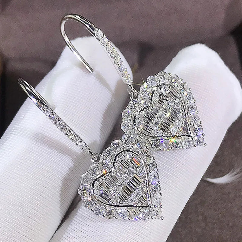 Huitan Heart CZ Drop Earrings | Women's Wedding Jewelry CZ Drop Earrings Axl