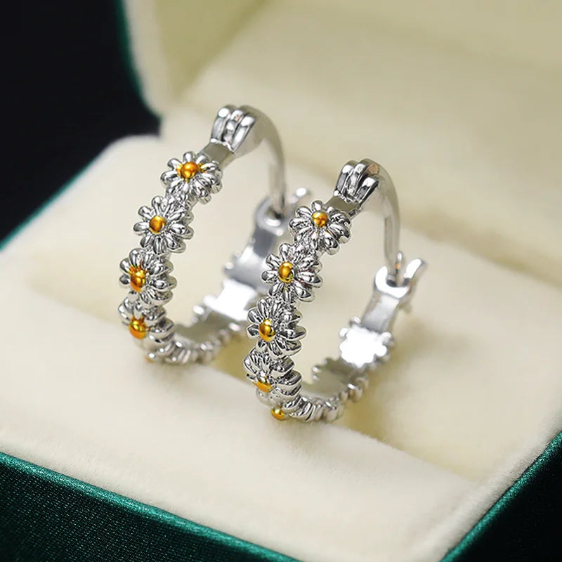 Huitan Daisy Hoop Earrings – Bridal & Everyday Jewelry Hoop Earrings Axl Silver Plated