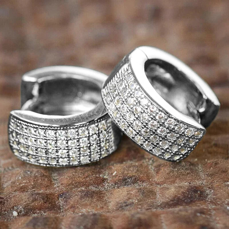 Huitan Unisex Round Hoop Earrings – White Cubic Zirconia Hoop Earrings Axl Silver Plated WHITE