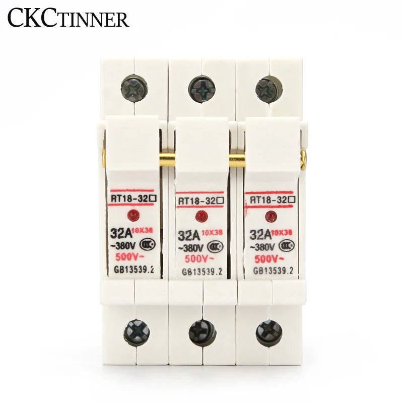 DIN Rail Fuse Holder 1P–4P RT18-32X 500V 10x38mm with Fuse DIN Rail Fuse Holder Axl 3P 10A