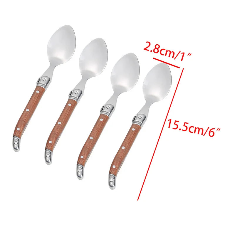 Laguiole Stainless Steel Teaspoon Set Wood Handle | 6–12 Pcs Teaspoon Cutlery Set Axl