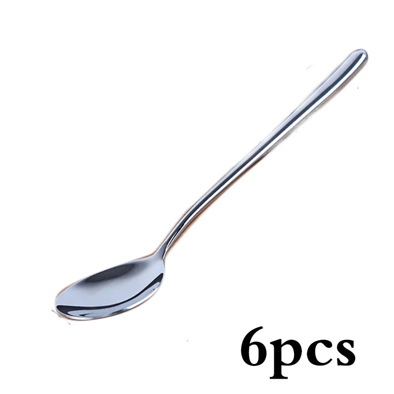 Korean Soup Spoons Stainless Steel Long Handle | 2/6/10 Pack Soup Spoon Set Axl 6pcs